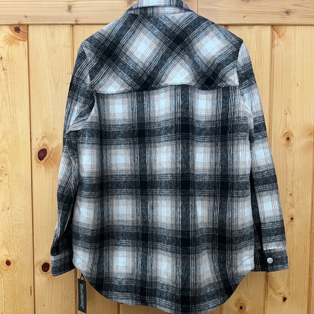 Blank NYC Plaid Shacket- Black, Tan and Cream Wool Blend Size M - Picture 5 of 8